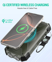 Banque d'alimentation solaire 10000mAh avec charge rapide PD - PN-W05S Charge sans fil et conception de boussole pour les voyageurs Meilleure vente aux États-Unis