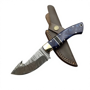 Couteau à lame fixe Drop Point en acier Damas, manche en bois Pakka bleu, garantie 3 ans, couteau de survie pour camping et bricolage - Prix abordables - Product Image 3