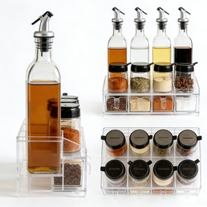 耐久性のある二重層プラスチック製、モダンでシンプルな光沢仕上げ、折りたたみ式ではないスパイスラックオーガナイザー、キッチン冷蔵庫収納用 - Product Image 1