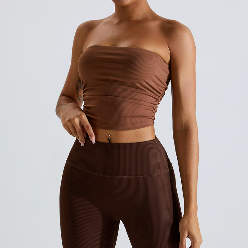 Wholesale Custom Logo Ribbed Breathable Tank Top Women Strapless Sexy Yoga Bra Quick-Drying Fabric Sports and Fitness Underwear