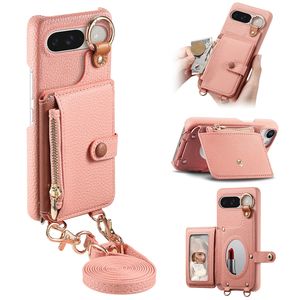 Étui portefeuille à bandoulière en cuir de litchi pour <span class=keywords><strong>Google</strong></span> Pixel Pro <span class=keywords><strong>10</strong></span> XL/9 Pro/9A/S24FE, coque arrière avec miroir - Product Image 1