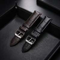 Bracelet de montre intelligente en cuir de veau imperméable - Doux, tendance, noir et marron, 18 mm/20 mm/22 mm, motif crocodile vintage