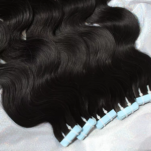 Extensions de cheveux brésiliens Remy Body Wave à bandes adhésives, 20 pièces, extensions invisibles Skin Weft, longueur étirée 18 pouces # 1B Femmes - Product Image 6