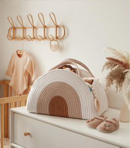 Sac tout-en-un pour maman en corde de coton écologique - Organisateur de crèche tissé à la main pour couches et essentiels - Rangement décoratif - Product Image 2