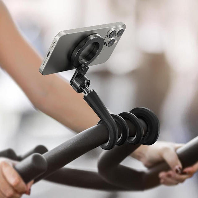 Flexible Gooseneck Mount Magnetic Phone Holder for iPhone 17 16 15 Magsafe Treadmill Peloton Stroller Shopping Cart Desk