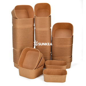 Biodegradable Kraft And Take Away Bamboo Round Or Square Disposable Salad <strong>Bowls</strong> <strong>with</strong> Clear PET <strong>Lid</strong> - Product Image 3