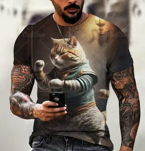 Мужская летняя футболка с принтом «Кошка-Самурай»