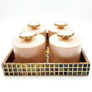 Modern Luxury Epoxy Resin Storage Jars <b>Set</b> with Gold Accents Cylinder Shape Air Tight Lid for Spice and Condiments Tray Included - Product Image 1