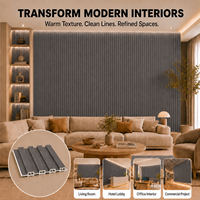 Panneau mural cannelé en WPC grain de bois gris MORLENX 158 mm, à quatre rainures, creux, pour revêtement mural décoratif intérieur pour espaces modernes
