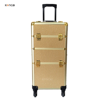 Valise de maquillage multifonctionnelle en aluminium durable avec couvercle et roulettes pour cosmétiques
