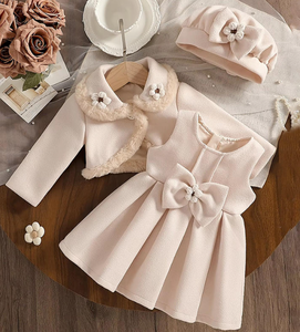 Fabricant de vêtements pour enfants en marque privée, ensemble de vêtements pour bébé fille, chemise à carreaux rouge à manches longues, manteau à col en V - Product Image 3