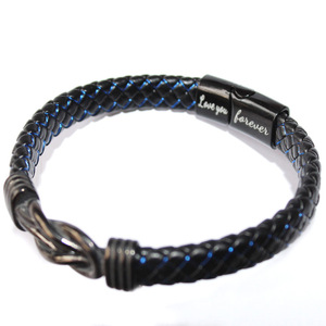 Black <b>Leather</b> Braided <b>Bracelet</b> 7.5 8.5 9 Inches Magnetic Closure Men's Gift Jewelry - Product Image 4