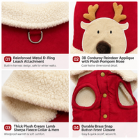 Vêtements de Noël personnalisés pour chiens, gilet en polaire sherpa 3D motif renne, harnais avec anneau en D, veste chaude d'hiver pour chiot, vente en gros, vêtements OEM