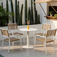 Ensemble de table à manger ronde moderne avec 4 chaises, table à dîner en métal blanc pour patio, balcon, jardin, café, meubles de jardin