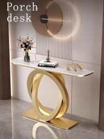 Table d'entrée semi-circulaire moderne en fer forgé de style chinois, avec plateau en pierre, pour hall d'entrée, design italien de luxe léger