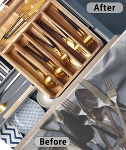 Organizador de Cajones de Cocina de Madera de Acacia con Esquinas Redondeadas, de Lujo Moderno, Extra Profundo, Divisor de Cubiertos y Utensilios de Madera - Product Image 5