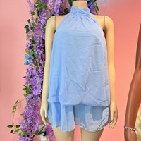 Robe Courte de Plage Sexy pour Femme 2026, Style Deux Pièces, Col Halter, Dos Nu, Taille Nouée, Coupe Ajustée, Jupe Bouffante, Effet Bodycon