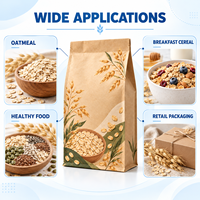 Sachet personnalisé en papier kraft sans fenêtre, scellé sur huit côtés, pour l'avoine, destiné à la vente au détail et en gros