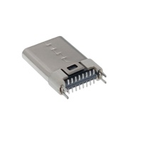 Conector Macho Tipo-C Vertical SMD, 16 Pines, Vertical SMD con Placa Enchufable de 2 Pines, Carcasa Remachada, H=11.0
