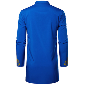 Camicie nere Dashiki stampate tradizionali africane con bottone blu personalizzate per gli uomini - Product Image 4