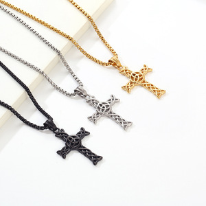 Celtic Cross Necklace Hollow <b>Titanium</b> Steel Unisex Everyday Wear Gold Color - Product Image 2