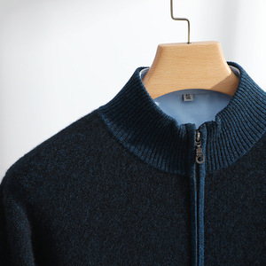 เสื้อโค้ทบริสุทธิ์ผ้าแคชเมียร์คาร์ดิแกนถักหนาพร้อมแขนสะพายไหล่มีซิปแบบลำลองของผู้ชาย Qiaoyatou - Product Image 4