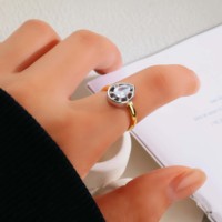 Ensemble de bagues empilables plaquées or en acier inoxydable avec zircon rond et goutte d'eau, bijoux de mariage ajustables pour couples