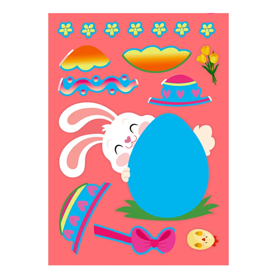 6-Pack Easter Art Benodigdheden Diy Face Change Stickers Blauw Bunny Design Voor Kinderen