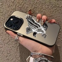 Casing Handphone TPU PC Berlapis Perak dengan Cetakan Elang yang Indah untuk iPhone X Xr Xs 11 12 13 14 15 16 17 18 Pro Max