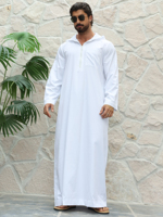 Vêtements islamiques du Ramadan, style décontracté musulman oriental, veste minimaliste pour homme avec poche zippée, couleur unie, peut être portée comme une robe extérieure
