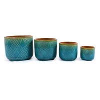Ensemble de pots à bonsaï en céramique émaillée vert turquoise de style américain, texture croisée, écologique, durable, avec trou de drainage
