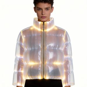 Doudoune lumineuse, fibre optique changeante de couleur, style couple, épaisse, courte, duvet de canard, chaude, hiver, nouveau col montant - Product Image 1