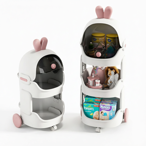 Chariot de rangement pour bébé Lapin Mignon, 2 niveaux, en plastique, organisateur de chambre d'enfant, anti-poussière, avec roulettes mobiles, pour jouets et couches d'enfants, vente en gros - Product Image 6