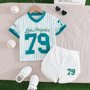 Conjunto de Ropa para Niños con Estampado del Logotipo de Los Angeles 79, Informal, Verano, Manga Corta, Transpirable, Deportivo, Directo de Fábrica, Poliéster/Algodón - Product Image 1