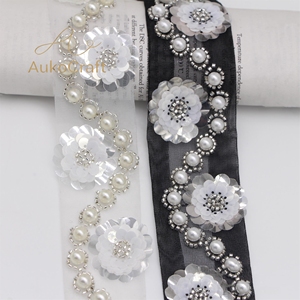 Tissu en dentelle filet brodé <span class=keywords><strong>de</strong></span> <span class=keywords><strong>perles</strong></span> faites à la main <span class=keywords><strong>de</strong></span> luxe, noir et blanc, pour vêtements, costumes, robes, garniture décorative en dentelle à sequins et <span class=keywords><strong>perles</strong></span> - Product Image 2