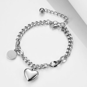 Bracelet réglable en acier inoxydable en forme de cœur pour femmes, chaîne cubaine, bijoux cadeau, or Rose, 15mm - Product Image 3