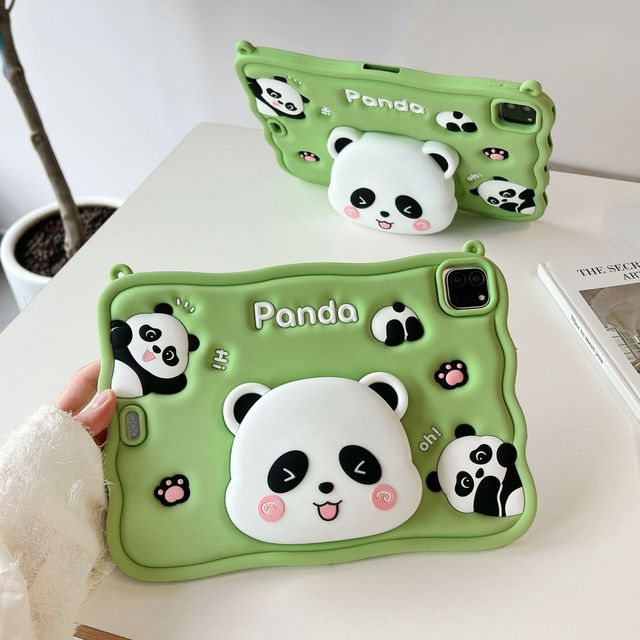 Cute 3D Cartoon Panda Stand Silicone Tablet Case for iPad 2022 Air 7 8 9 10 Gen 4 5 6 10.9 10.2 9.7 Inch Star Back Cover Holder