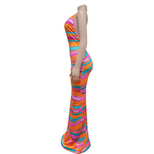 Vestido Maxi Casual Estampado a Rayas Más Vendido, Sin Mangas, con Espalda Descubierta y Escote en V Profundo para Mujer, a la Moda - Product Image 3