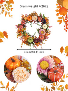 Nuova Ghirlanda Autunnale per il Ringraziamento <span class=keywords><strong>e</strong></span> Natale, Decorazione Colorata con <span class=keywords><strong>Zucche</strong></span> <span class=keywords><strong>e</strong></span> Rose per un'Atmosfera di Halloween - Product Image 2