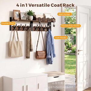 Wooden Coat Rack Wall Mounted 4 In 1 Multifunction Entryway Organizer With <b>Shelf</b> <b>Hooks</b> For Clothes Keys Bags And Mail - Product Image 1