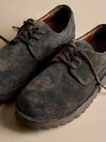 Chaussures Derby Homme en Daim de Vache Noir Délavé à Lacets, Style Vintage Vieilli, Semelle Épaisse, Chaussures de Travail Style Old Money, Logo Personnalisé, Vente en Gros