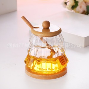 Cao Borosilicate Thủy Tinh Độc Đáo mật ong Jar với gáo kín <span class=keywords><strong>BPA</strong></span> cấp thực phẩm miễn phí lưu trữ <span class=keywords><strong>container</strong></span> cho bán buôn - Product Image 2