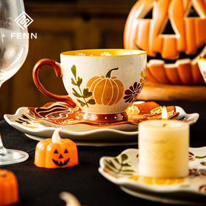 FENNクリエイティブハロウィーンをテーマにしたセラミックコーヒーマグパンプキンパターンスペックルパーソナライズギフトレトロミルク朝食コーヒーマグ - Product Image 1