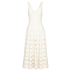 Abito Estivo da Donna <span class=keywords><strong>in</strong></span> <span class=keywords><strong>Maglia</strong></span>: Elegante Senza Maniche, Traforato, Scollo a V, Gonna Svasata a Trapezio, <span class=keywords><strong>Vestito</strong></span> da Spiaggia - Product Image 4