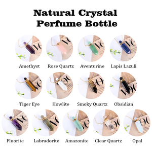 Pendentif flacon de parfum en cristal de fluorite poli de haute qualité, plaqué or, flacon d'huile essentielle, collier pour femme, cadeau - Product Image 1
