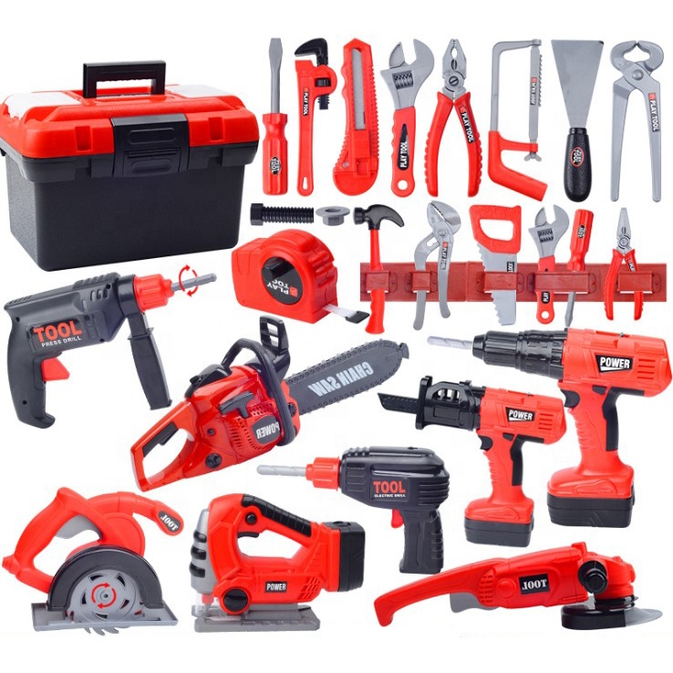Plastic pretend play house boy game 31pcs/62pcs drill screwdriver repair tool box kit tool set toy for kid