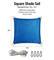 Voile d'ombrage 3m*3m pour extérieur, patio, piscine, toile respirante, résistante à la chaleur, anti-UV, multicolores, filet d'intimité pour jardin, HDPE