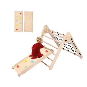 Set da gioco per palestra al coperto per bambini 2-in-1 giocattoli da arrampicata in legno per ragazzi e ragazze triangolo pieghevole arrampicata con arrampicata e scorrevole