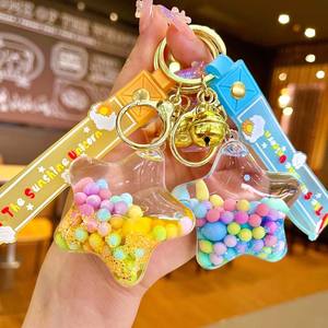 Penjualan Terbaik akrilik kreatif minyak cairan mengambang botol gantungan kunci 3d Bintang pasangan gantungan kunci mobil ransel gantungan kunci liontin - Product Image 2