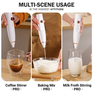 Mousseur à lait électrique rechargeable, fouet manuel en acier inoxydable, 3 vitesses pour café et thé - Product Image 3